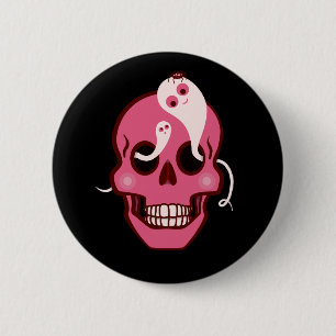 Badge Rond 5 Cm Mélange Crâne Avec Araignée Et Fantômes Dans Les Y