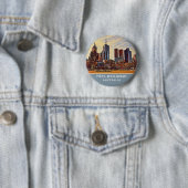 Badge Rond 5 Cm Melbourne Australie Skyline Watercolor Art (En situation)