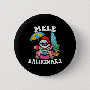 Badge Rond 5 Cm Mele Kalikimaka Hawaii Christmas Surfing Père Noël