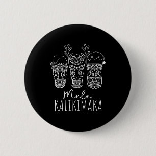 Badge Rond 5 Cm Mele Kalikimaka Noël Hawaïen Masque Tiki Santa