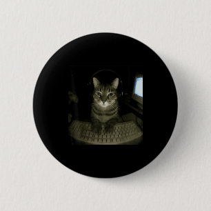 Badge Rond 5 Cm Mème de chat hacker drôle chat d'ordinateur chaton