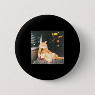 Badge Rond 5 Cm Mème de chat ivre vintage dans une rue nocturne dr