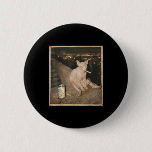 Badge Rond 5 Cm Mème drôle de chat Sphynx qui fume drôle