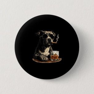 Badge Rond 5 Cm Mème drôle de pitbull fumant cigare whisky chien p