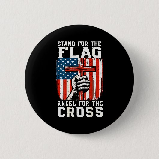 Badge Rond 5 Cm Men Stand For Flag Kneel The Cross Christian Patri (Devant)