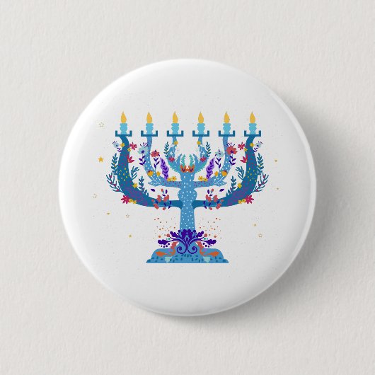 Badge Rond 5 Cm menorah à fleurs hanoukka (Devant)