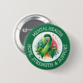 Badge Rond 5 Cm Mental Health Awareness - Support Strength Support (Devant & derrière)
