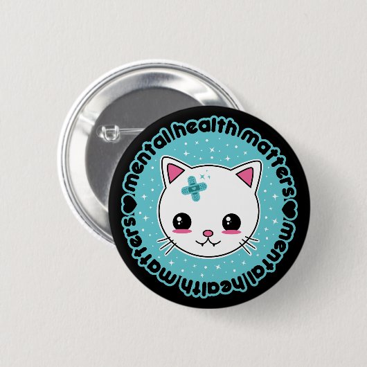Badge Rond 5 Cm Mental Health Matters Kawaii Cat (Devant & derrière)