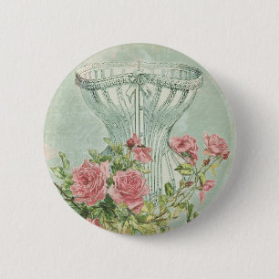 Badge Rond 5 Cm Menthe rose vintage de roses de corset romantique