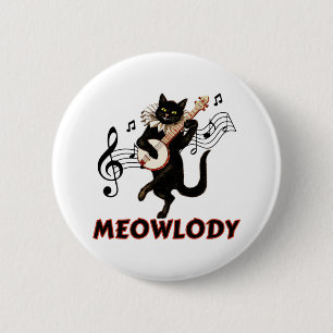 Badge Rond 5 Cm Meolody Cat Music Guitare