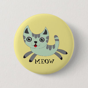 Badge Rond 5 Cm MEOW : Green Cat Runnin'