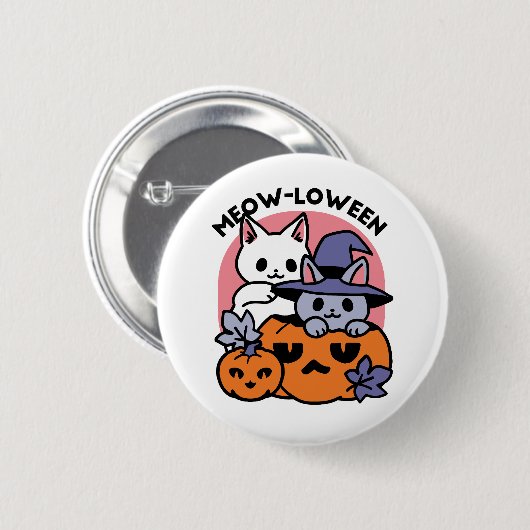 Badge Rond 5 Cm Meow-Loween - Cute Halloween Conception Chat (Devant & derrière)