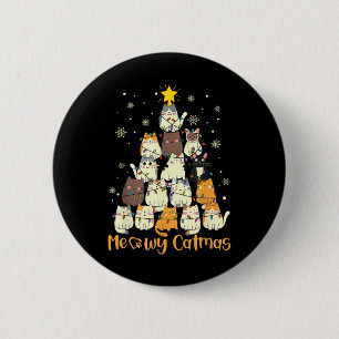 Badge Rond 5 Cm Meowa Catmas Chat Noël Arbre de Noël Filles Garçon
