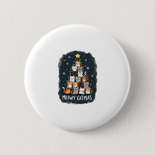 Badge Rond 5 Cm Meowa Catmas Chat Noël Arbre de Noël Filles Garçon