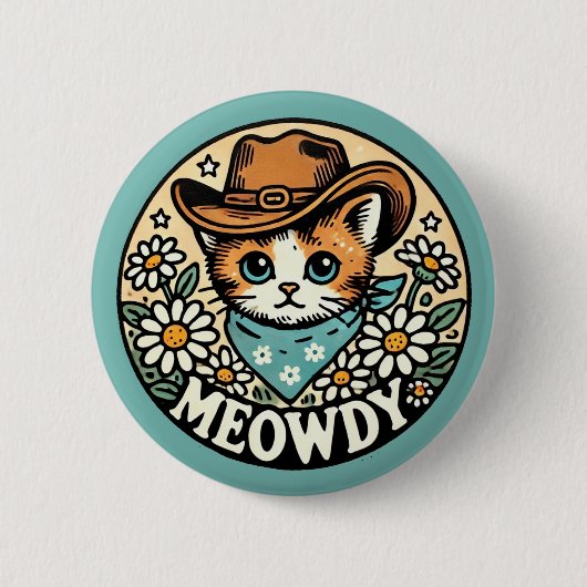 Badge Rond 5 Cm Meowboy Cowboy Kitty Chat (Devant)