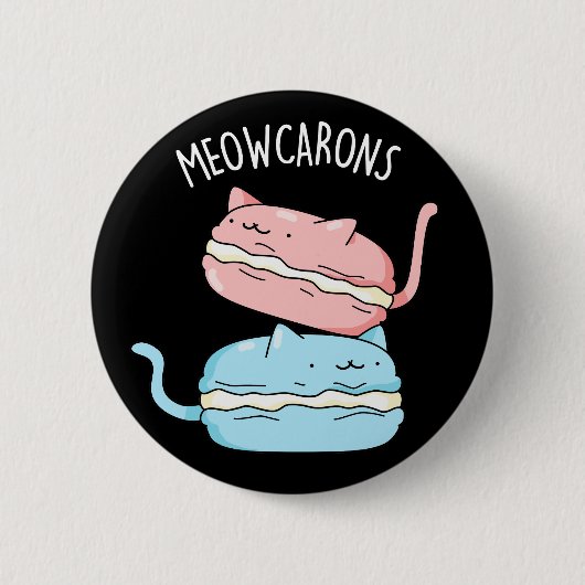 Badge Rond 5 Cm Meowcarons Funny Macaron Pun Dark BG (Devant)