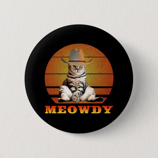 Badge Rond 5 Cm Meowdy Funny Cowboy Cat (Devant)
