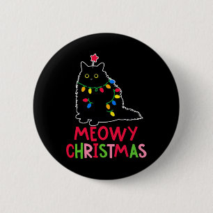 Badge Rond 5 Cm Meowe Noël Noël Lumières Chat noir Pyjamas Fami