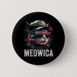 Badge Rond 5 Cm Meowica 4 juillet chat américain Drapeau Amérique