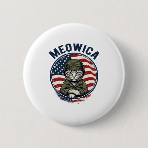 Badge Rond 5 Cm Meowica Chat Patriotique Chemise Gravure Vintage D