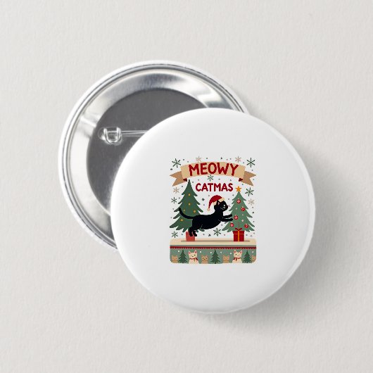 Badge Rond 5 Cm Meowy Catmas, Chandail de Noël moche, Chat Christm (Devant & derrière)