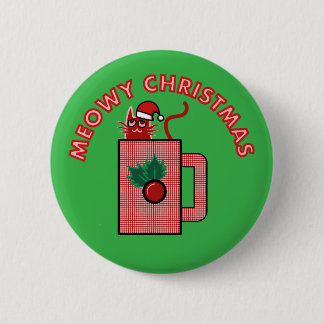 Badge Rond 5 Cm MEOWY CHRISTMAS Pin Button Green