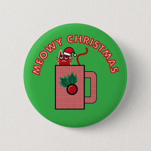 Badge Rond 5 Cm MEOWY CHRISTMAS Pin Button Green (Devant)