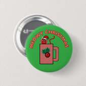 Badge Rond 5 Cm MEOWY CHRISTMAS Pin Button Green (Devant & derrière)