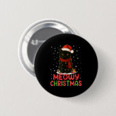 Badge Rond 5 Cm Meowy Noël Chapeau de Père Noël Drôle Chat Noir Ho (Devant & derrière)