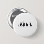 Badge Rond 5 Cm Meowys Noël Chat Noir Chapeaux de Père Noël Présen (Devant & derrière)