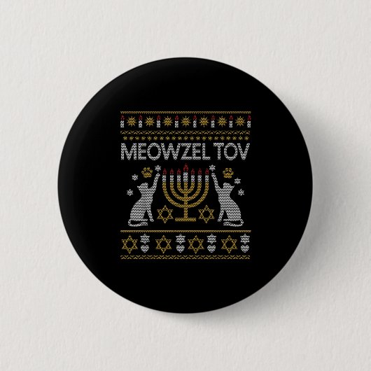 Badge Rond 5 Cm Meowzel Tov Cat Hanukkah 2025 Funny Ugly Christmas (Devant)