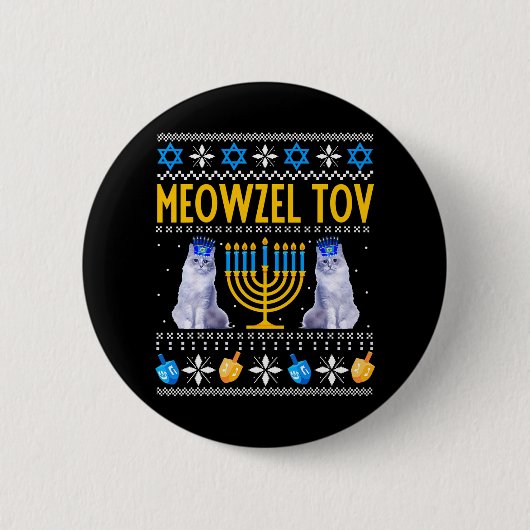 Badge Rond 5 Cm Meowzel Tov Cute Mazel Tov Cat Menorah Hanoukka (Devant)