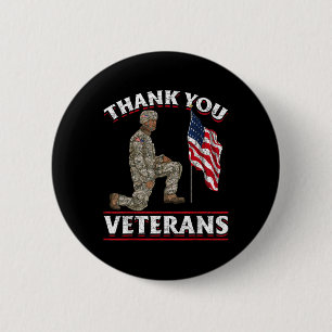 Badge Rond 5 Cm Merci Anciens combattants Américain Drapeau Soldat