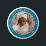 Badge Rond 5 Cm Merci D'Être Venu À Mon Baptême Photo Moderne<br><div class="desc">Ce design simple et classique est composé de typographie serif et d'ajouter une photo personnalisée. Merci d'être venu au saint baptême.</div>