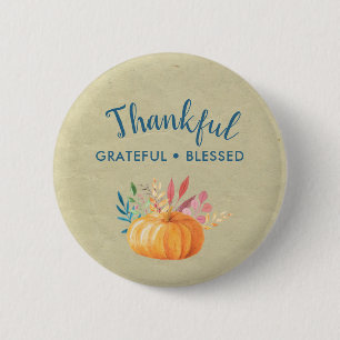 Badge Rond 5 Cm Merci gracieux béni avec un Citrouille orange
