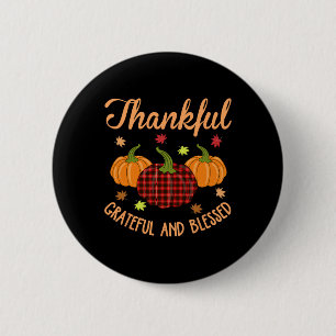 Badge Rond 5 Cm Merci Gratuit Béni Soie Plaid Thanksgiving