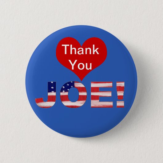 Badge Rond 5 Cm Merci JOE ! En bleu avec indicateur (Devant)