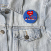 Badge Rond 5 Cm Merci JOE ! En bleu avec indicateur (En situation)