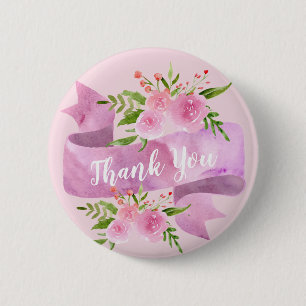 Badge Rond 5 Cm Merci rose rose rose pâle et chic