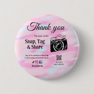 Badge Rond 5 Cm Merci snap tag partager caméra multimédia ajouter 