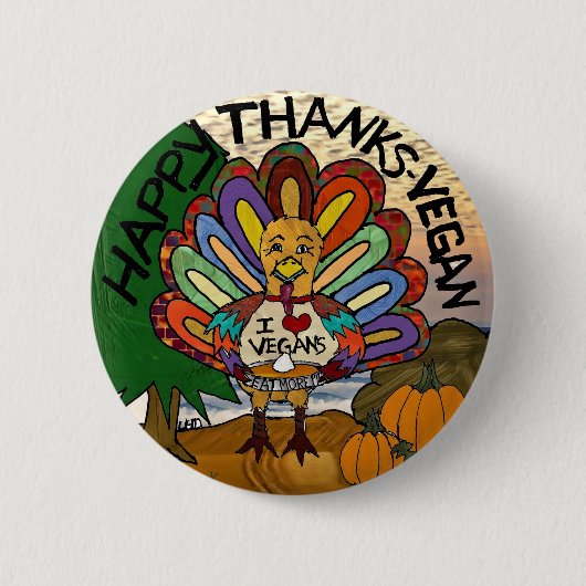 Badge Rond 5 Cm Merci Vegan Thanksgiving Turquie (Devant)