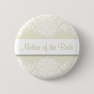 Badge Rond 5 Cm Mère de damassé d'Ecru du bouton de jeune marié