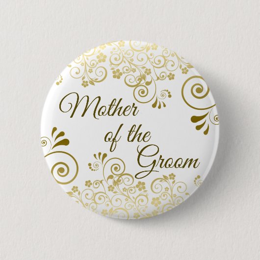 Badge Rond 5 Cm Mère de la chambre Elegant Gold Filigree Mariage (Devant)