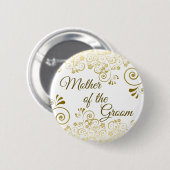 Badge Rond 5 Cm Mère de la chambre Elegant Gold Filigree Mariage (Devant & derrière)