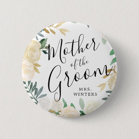 Badge Rond 5 Cm Mère de la chambre | White Rose Bouquet Mariage (Devant)