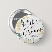 Badge Rond 5 Cm Mère de la chambre | White Rose Bouquet Mariage (Devant & derrière)