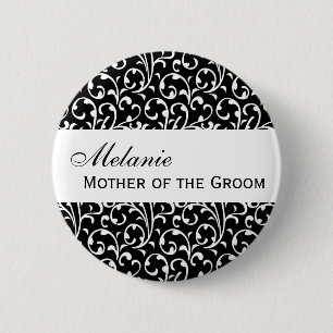Badge Rond 5 Cm MÈRE de la damassé noire et blanche de bouton de