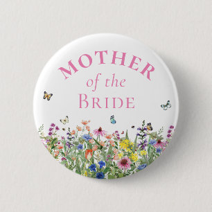 Badge Rond 5 Cm Mère de la mariée - Floral d'été et papillons