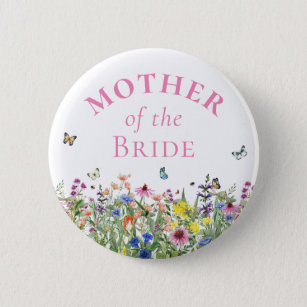 Badge Rond 5 Cm Mère de la Mariée - Floral d'été & Papillons