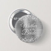 Badge Rond 5 Cm Mère de la mariée Glittery Silver Foil (Devant & derrière)